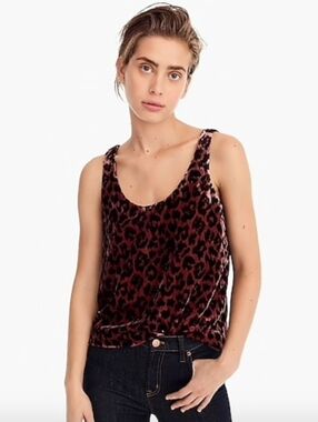 J. Crew Burgundy Velvet Leopard-Print Tank Size 2